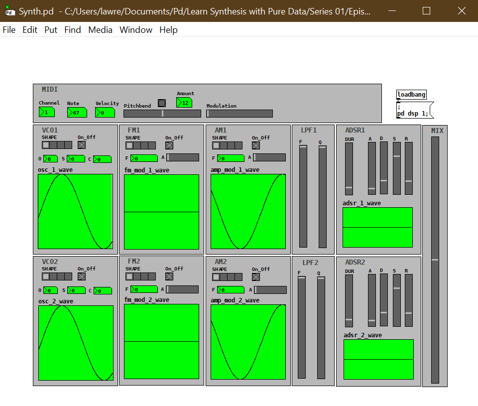 Simple Monophonic Pure Data Synthesizer